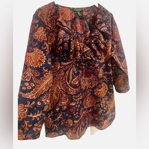 Ralph Lauren Blouse floral Ruffle festive office business Cotton Women’s XL/TG